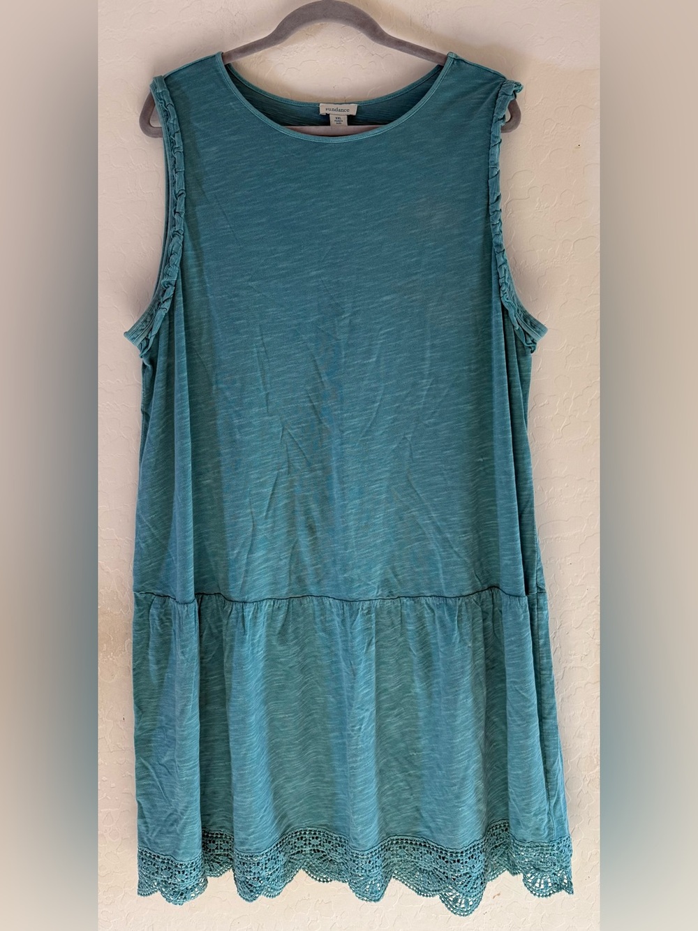 Sundance, XXL, 100% cotton, teal blue sleeveless relaxed tiered dress